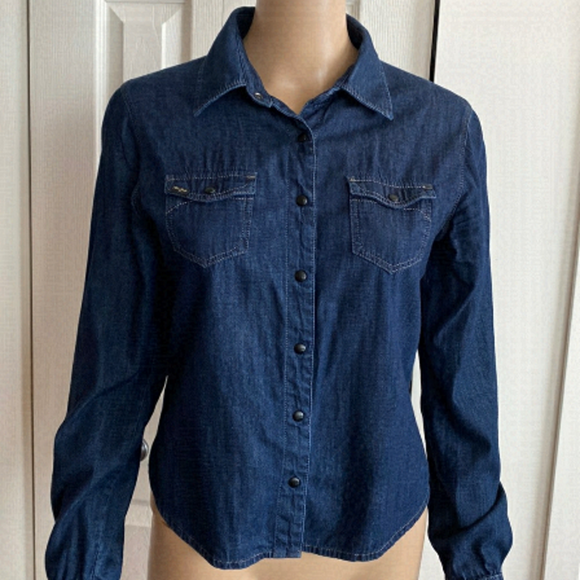 Mavi Gold - Women's Long Sleeve Denim Shirt with Snap Button Closure - Picture 1 of 14